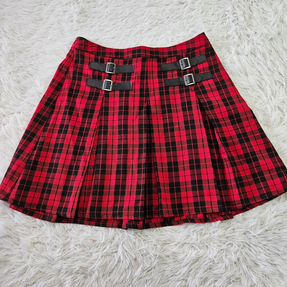 Hot Topic Womens Red‎ Black Plaid Pleated Mini Skirt Sz M Grunge Gothic Academia